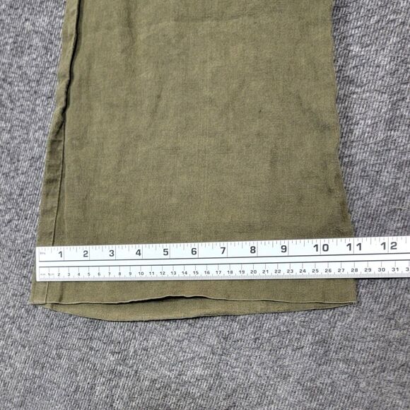 Guess Pants Womens Large Olive Green Mottled 100% Linen Flared Pull On - Picture 7 of 12